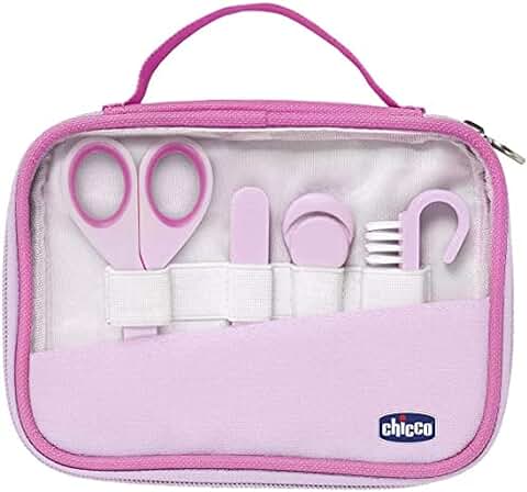 Chicco Happy Hand - Set de Cuidado de Uñas para Bebés: Tijeras, Corta Uñas, lima y Cepillo, Color rosa  