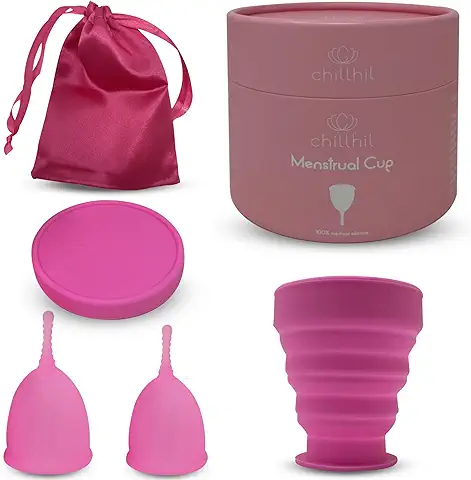 Chillhil Set de 2 Copas Menstruales Tallas S y L con Vaso Esterilizador - Copa Menstrual para el Periodo Reutilizable, Suave y Lavable  