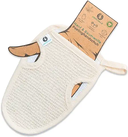 Chinchilla® Guante Exfoliante de Algodón Orgánico Certificado y Cáñamo, Limpieza Suave para Cuerpo y Cara, Esponja de Ducha para Exfoliante y Exfoliante Corporal, Guante de Masaje, Paquete de 1 Unidad  