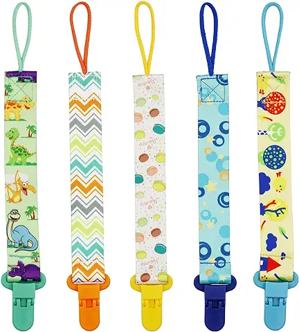 Chupetes de Clip Bebé, FenFang 5 Pcs Chupeteros Bebe, Cadenas para Chupetes Chupetero Bebé Clips Adorable para Unisex Chicos y Chicas (Azul)  
