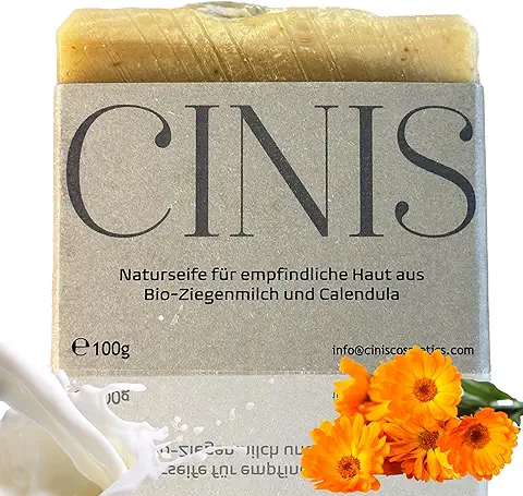 CINIS Leche de Cabra Orgánica y Caléndula - Jabón Natural Hecho a Mano%100 Especial para Pieles Sensibles - E100g  
