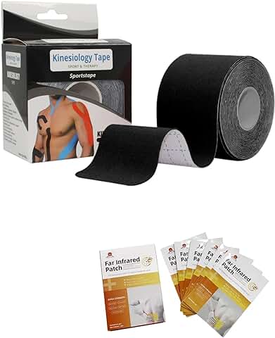 Cinta Kinesiologica Adhesiva Dolor Muscular - Kinesio Tape Impermeable - Vendaje Kinesiológico Neuromuscular - Pack Cinta Kinesiologica Parches Infrarrojos 6 Unidades - 5cms x 5mts (Negro)  