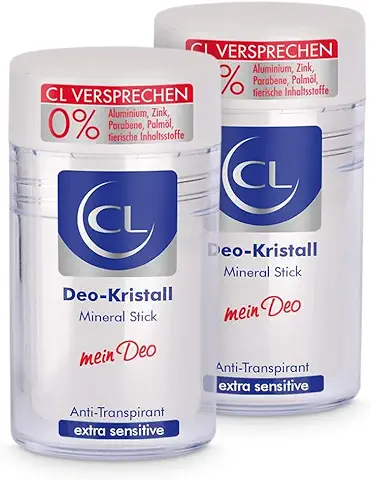 CL Desodorante Piedra de Alumbre Natural Antitranspirante 2x 60 g - Ofrece una Protección de 24 Horas - Especial para Pieles Sensibles - Cristal de Aluminio para Hombres y Mujeres  