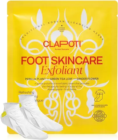 Clapoti 1-pack Foot Peel Mask, Terapia Enzimática Suave, con 100% Plantas Orgánicas Coreanas, Papaya, Higo y Piña. Renueva la Piel Sensible. Tratamiento de Noche. Alivia los Pies.  