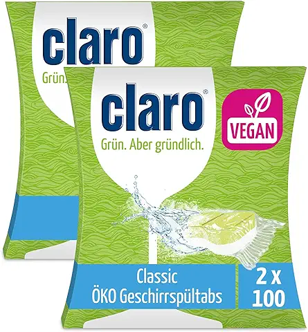 Claro Pastillas para Lavavajillas Clásicas, 200 Unidades, Ecológicas, sin Fosfatos y Veganos, Lámina Soluble en agua  