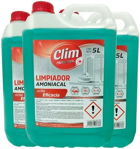 Climprofesional. Limpiador Amoniacal de alta Densidad para Cocinas, Baños y Multisuperficies. Caja de 3 Garrafas de 5L  