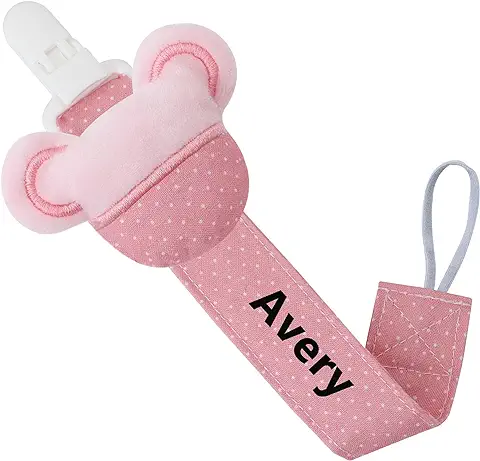 Clip para Chupete Personalizado Panny & Mody con Nombre, Soporte para Chupete de Ratón Personalizable con Nombre de Bebé en él, Mejor para baby Shower-rosa  