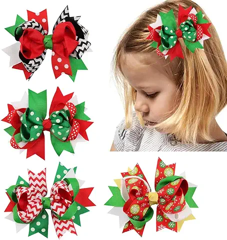 Clips de lazo de hiar de Navidad, Clips de Cocodrilo de Navidad, 4 Piezas con Lunares, Accesorios de Festival para Bebés, Niñas, Bebés, Niñas Pequeñas y Escolares (Navidad 4 Piezas)  