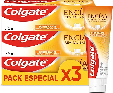 Colgate Encías Revitalizante Fortificante Pasta de Dientes, Pack 3 Uds x 75ml, Dentífrico para Fortalecimiento de las Encías, Fórmula con Minerales y Extracto de Ginseng, Antibacteriano, Encías Sanas  