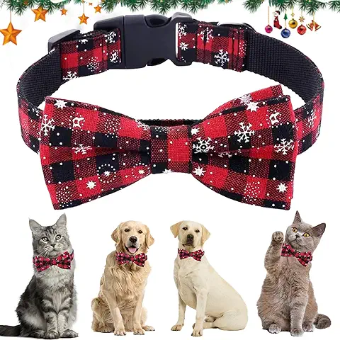 Collar de Navidad Perro Gato, Collar de Perro de Navidad, Navidad Collar Gato con Desmontable Pajarita, Collar Navideño para Mascotas para Perros Pequeños, Medianos y Grandes Gatos (L)  