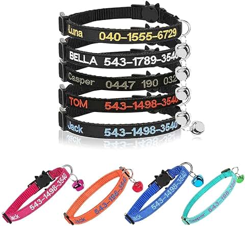 Collar Personalizado para Gatos Separable con Campana, Hebilla de Liberación de Seguridad Collar Personalizado para Gatos, Nombre de Identificación Bordado en el Collar de Gatito con Campana  