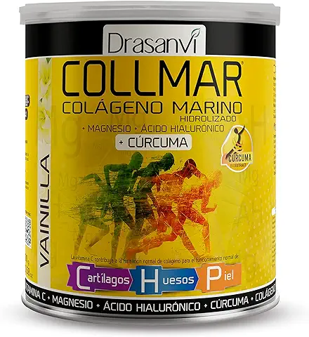 COLLMAR Colágeno Marino Hidrolizado + Cúrcuma con Magnesio, Vitamina C, Ácido Hialurónico para Bienestar Articular y Muscular |Máx. Asimilación 9.355 Mg/día | 300g de Polvo | Sabor Vainilla  