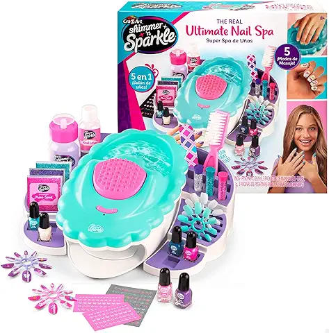 COLORBABY Shimmer N Sparkle - Salón de Uñas para Niñas, Set de Manicura con Estudio de Uñas para Niñas, 6 Esmaltes, Secador, Spa, Centro de Uñas de Juguete (46737)  