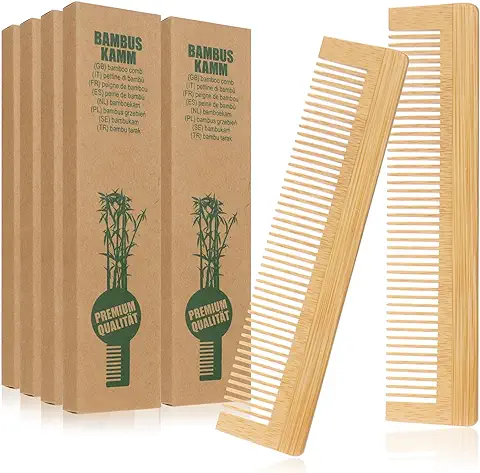 Com-four® 10x Peine de Bambú - Peine de Madera de Bambú- Peine de Peluquería de Dientes Finos - Peine de Bolsillo Práctico y Robusto - 13,5 cm (10 Piezas - Marrón Natural)  