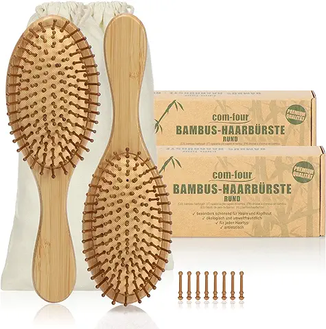 COM-FOUR® 2x Cepillo para el Cabello de Bambú - Cepillo Ecológico con Cerdas Naturales - 100% Vegano (2 Piezas - Cepillo para todo uso)  