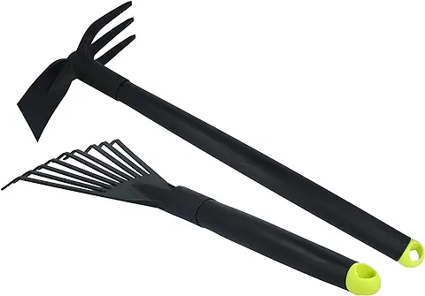 COM-FOUR® Juego de Herramientas de Jardín Premium de 2 Piezas Que Consiste en Escobas Pequeñas y Azada Doble: Accesorios Ideales para Trabajos de Jardinería (2 Partes)  