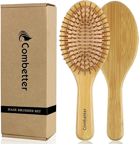 Combetter Cepillo para el Cabello: Cepillo de Bambú Natural para Desenredar el Cabello, Adecuado para Mujeres, Hombres y Niños con Cabello Grueso/fino/rizado/seco, Masaje del Cuero Cabelludo.  