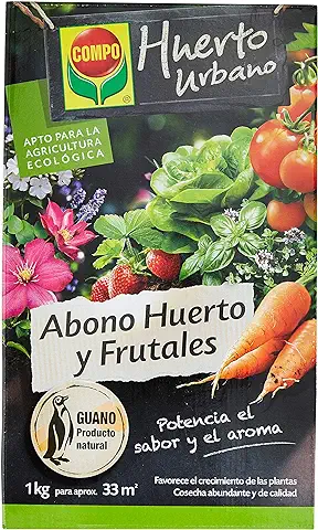 COMPO Abono Ecológico Natural con Guano para todo tipo de Plantas, 1 kg, 33 m  