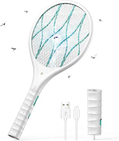 CONOPU Raqueta Matamoscas Electrica, 4000V, USB Mata Mosquitos Electrico con Iluminación LED, Linterna Desmontable, Recargable, Protección de Malla de 3 Capas, Hogar y Jardín  