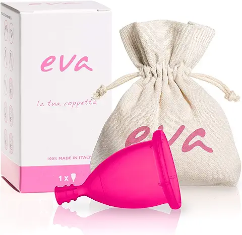 Copa Menstrual Dulàc Eva Rosa, Talla L - Copa Menstrual Blanda, Flexible y Ecológica, en Silicona de Grado Médico Certificada - Copa Para Menstruacion con Bolsa de Algodón - Fabricada en Italia  