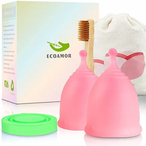 Copa Menstrual ECOLÓGICA - Copa Menstrual Reutilizable - Kit Completo de 2 copa Menstrual Sostenible 100%, Talla S y L+ Esterilizador de copa Menstrual + su Cepillo ECOLÓGICO de Bambú para su Limpieza  