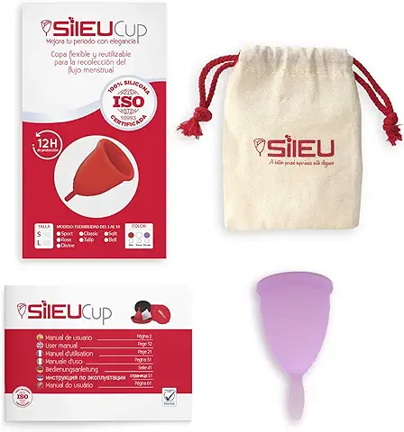 Copa Menstrual Sileu Cup Classic - Alternativa Ecológica y Natural a Tampones y Compresas - Bolsa de Regalo - Talla L, Morado  