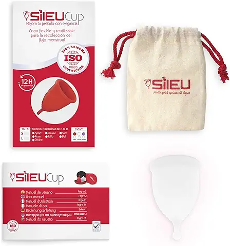 Copa Menstrual Sileu Cup Divine - Fácil de Extraer - Ayuda a Prevenir Infecciones Urinarias y la Cistitis - Alternativa Ecológica y Natural a Tampones y Compresas - Talla L, Transparente  