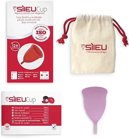Copa Menstrual Sileu Cup Modelo Tulip - Alternativa Ecológica y Natural a Tampones y Compresas - Las Mejores Opiniones de Nuestros Clientes, Recomendada por Ginecólogos - Talla L, Morado  