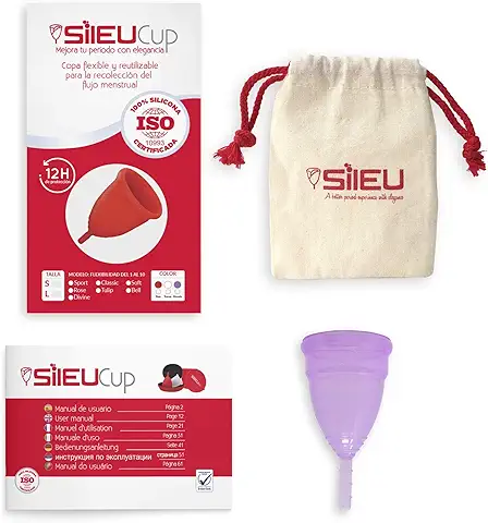 Copa Menstrual Sileu Cup Sport - Copa Deportiva Perfecta para Deportes, Pilates, Yoga, Piscina, Baile, Gimnasio - Alternativa Ecológica y Natural a Tampones y Compresas - Talla L, Morado  