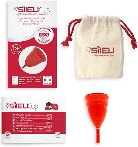 Copa Menstrual Sileu Cup Sport - Copa Deportiva Perfecta para Deportes, Pilates, Yoga, Piscina, Baile, Gimnasio - Alternativa Ecológica y Natural a Tampones y Compresas - Talla S, Rojo  