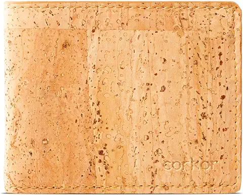 Corkor - Cartera de Corcho Vegano para Hombre, sin Crueldad, sin Piel - Marron Claro - Small  