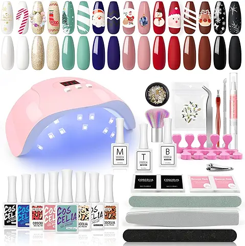 COSCELIA Set de Esmalte Kit Uñas Semipermanente en Gel, 15ML 8 Colores Kit de Uñas con Herramientas Manicura 36W Lámpara U-V/LED Capa Mate& Base Topcoat, Bricolaje en Casa  