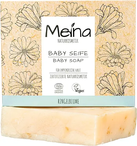 Cosmética Natural Meina, Jabón para Bebés con Manzanilla y Caléndula (1 x 110 g) 100 % Naturales, Vegano, bio y Hecho a Mano, Cuidado Corporal y Facial  