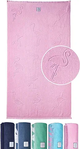 Cottera® Toalla de Playa XXL, Grande, Toalla de Playa, Flamencos, 100% Algodón, Oeko-TEX®, Tamaño Perfecto 180x100 cm, Toalla de Ducha, Toalla de Sauna, Sostenible, Suave, Fabricada en Portugal  