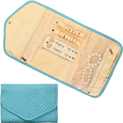 Cozlly Joyería Organizador de Viaje, Rollo Organizador de Joyero Viaje, Bolsa Rollo de Joyería Plegable, Bolsa Almacenamiento de Joyas, Bolsa Joyería para Anillos Collares Pulseras Pendientes (Verde)  