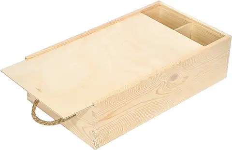 Creative DECO Caja Madera Vino | Tapa Deslizante y Cuerda | 2 Botellas | 35 x 21 x 11 cm | Perfecta para Regalo Decorar Decoupage Almacenamiento Decoración Manualidades Navidad  