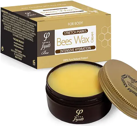 Crema Antiestrías con Cera de Abeja Orgánica, Aceite de Oliva Orgánico y Aceites Esenciales - 125ml - Mejor Hidratante Corporal para la Corrección y Prevención de las Estrías y Cicatrices - Reafirmante y Regenerador del Colágeno y Elastina de la Piel.  