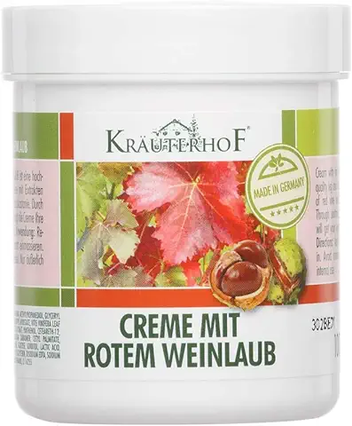 Crema con Hojas Rojas de vid de Kräuterhof®, Loción Bálsamo para Piernas y Pies, 100 ml  
