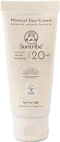 Crema de Día Mineral 100% Natural FPS 20 Suntribe - Filtro UV Mineral (Òxido de Zinc) - Ecológica & Vegana - Tinte Natural - Matificante - Piel Sensible/Seca/Normal (40ml)  