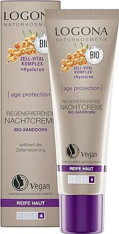 Crema de Noche Orgánica Regeneradora de LOGONA Natural Cosmético para Pieles Maduras con Espino Amarillo Orgánico, Cuida Intensamente y Regenera la Piel, Antienvejecimiento, Natural y Vegano, 30 ml  