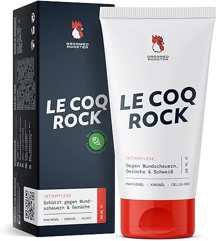 Crema deo Intima Masculina 'Le Coq Rock' Crema Contra las Rozaduras, el Sudor y los Malos Olores en la zona íntima, 80ml, por Groomed Rooster - FABRICADO EN ALEMANIA  