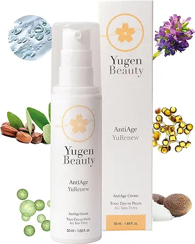 Crema Facial Antiarrugas Mujer/Hombre 7 Principios Activos - AntiAge Cream YuRenew | Rellenador Arrugas Profundas | Crema Antiarrugas Día Reafirmante Para Cara, Cuello y Escote | Yugen Beauty  
