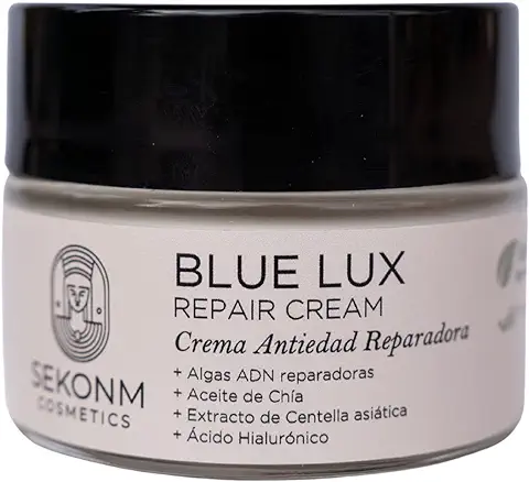 Crema Facial Antiedad Reparadora de Centella Asiática, Ácido Hialurónico, Algas Reparadoras y Aceite de Chía. Natural y Vegano. Libre de Tóxicos y Alérgenos. 50ml.  