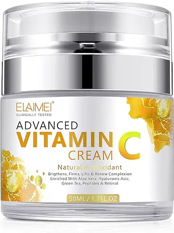 Crema Facial de Vitamina C con ácido Hialurónico, Crema Facial Natural Antienvejecimiento y Arrugas de día y Noche para Mujeres y Hombres, Aumenta el Colágeno de Piel, Ilumina, Hidrata y Rellena Piel  