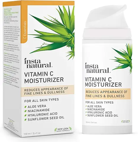 Crema Humectante con Vit C InstaNatural - Loción Antiarrugas y Antiedad para Hombres y Mujeres - Con Ácido Hialurónico y Aceite de Jojoba Orgánico - Para Pieles Secas, Sensibles y Grasas - 100 ml  