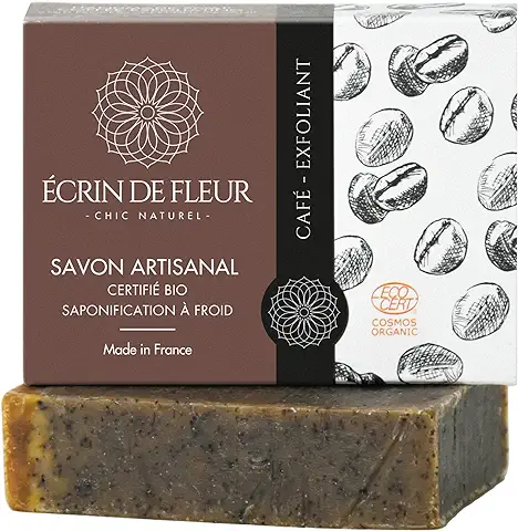 Écrin de Fleur - Jabón Exfoliante de Café Ecológico Hecho a Mano, para Todo Tipo de Piel, sin Productos Químicos, sin Aceite de Palma, 1x90g  