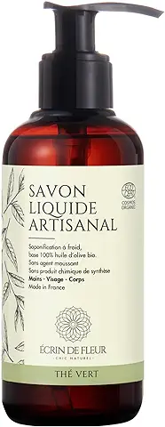 Écrin De Fleur - Jabón Líquido Artesanal de Té Verde, Orgánico Certificado, para Rostro, Manos y Cuerpo - Fabricado en Francia, 1x250ml  