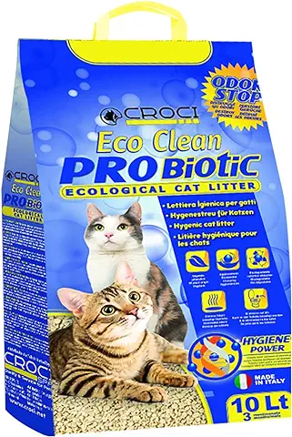 Croci Eco Clean Probiotic Litter 10 L Arena Aglomerante para Gatos, Biodegradable, Descarga en el Inodoro, 100% Vegetal, Arena Antiolor, 3.8 kg  