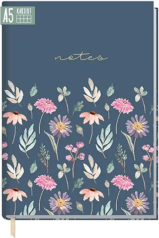Cuaderno A5 Cuadriculado [Flying Flowers] | 124 Páginas, 62 Hojas | Ideal como Diario, Bullet Journal, Libro de Ideas, Cuaderno de Escritura, Respetuoso con el Medio Ambiente y Sostenible  