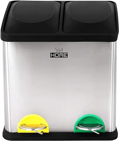 Cubo de Reciclaje Ecológico 30 Litros de 2 Compartimentos, Reciclaje de Basura / Cubos de Reciclaje, Gran Capacidad, para Papel, Vidrio y Plástico, Id  